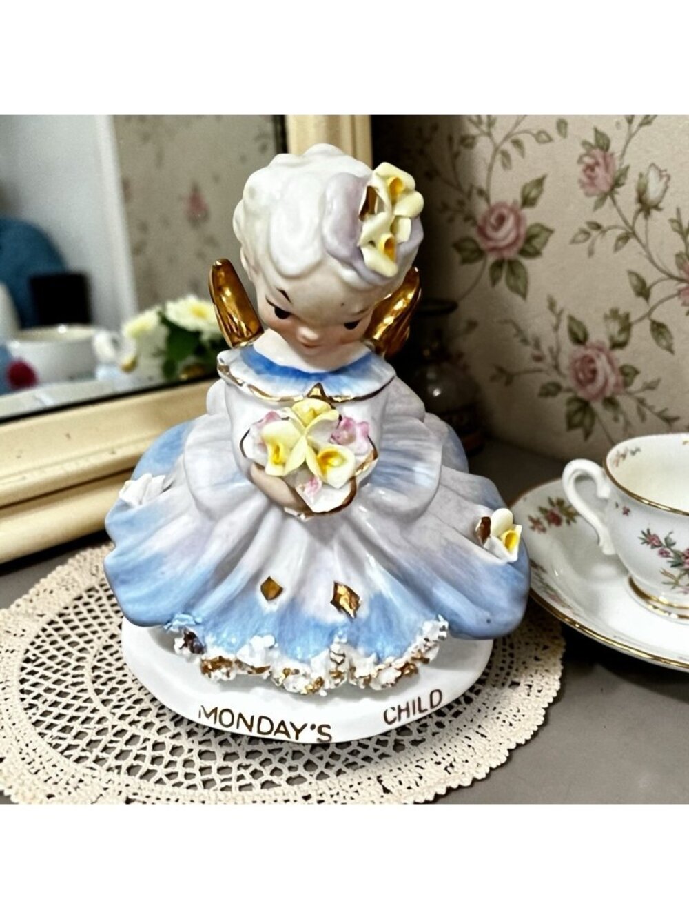 Lefton Monday's Child Angel Vintage Days Of The Week Figurine Japan K8281 Flaws